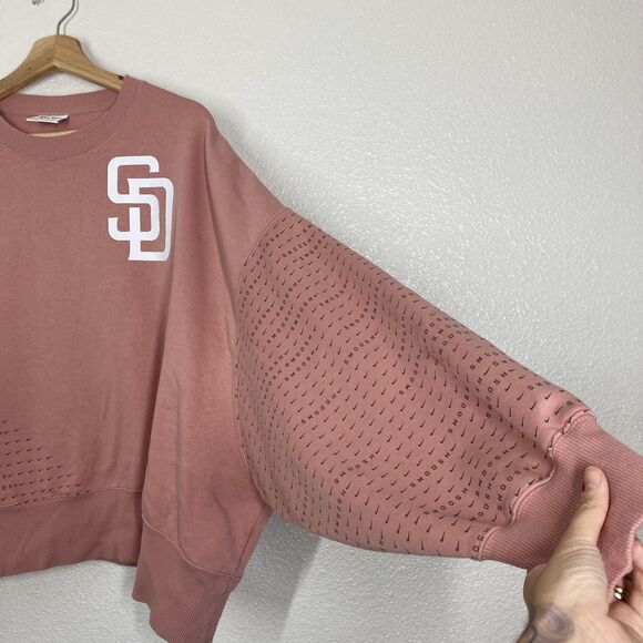 San Diego Padres Sweatshirt Womens XL Pink MLB Baseball Nike Swoosh Sleeve Crop - Picture 2 of 16
